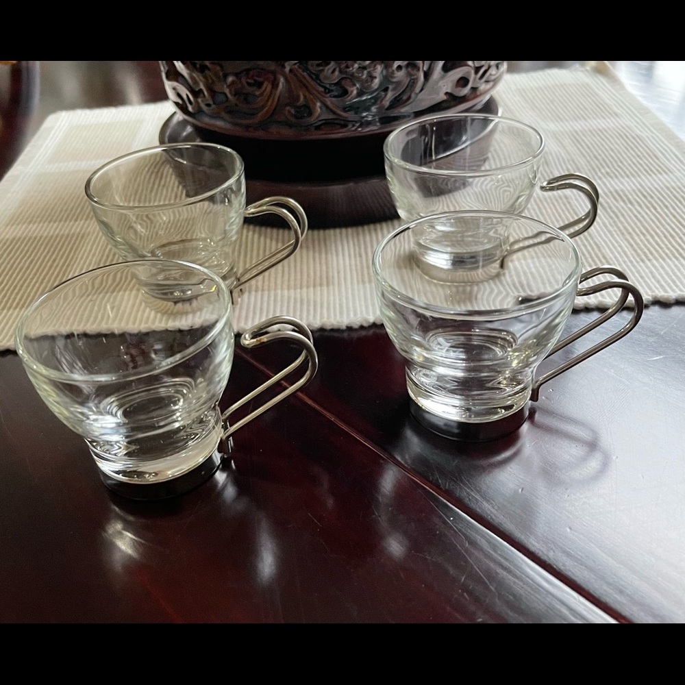 Glass Stainless Steel Expresso Mugs Set Of Four